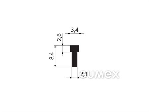 "T" Silikonprofil, 8,4x3,4/2,1mm, 70°ShA, ISO 3302-1 E2, -60°C/+180°C, schwarz, 
